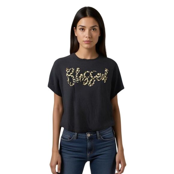 Love in Faith Black Blessed Leopard Print Graphic Tee Shirt Size M - Picture 1 of 8